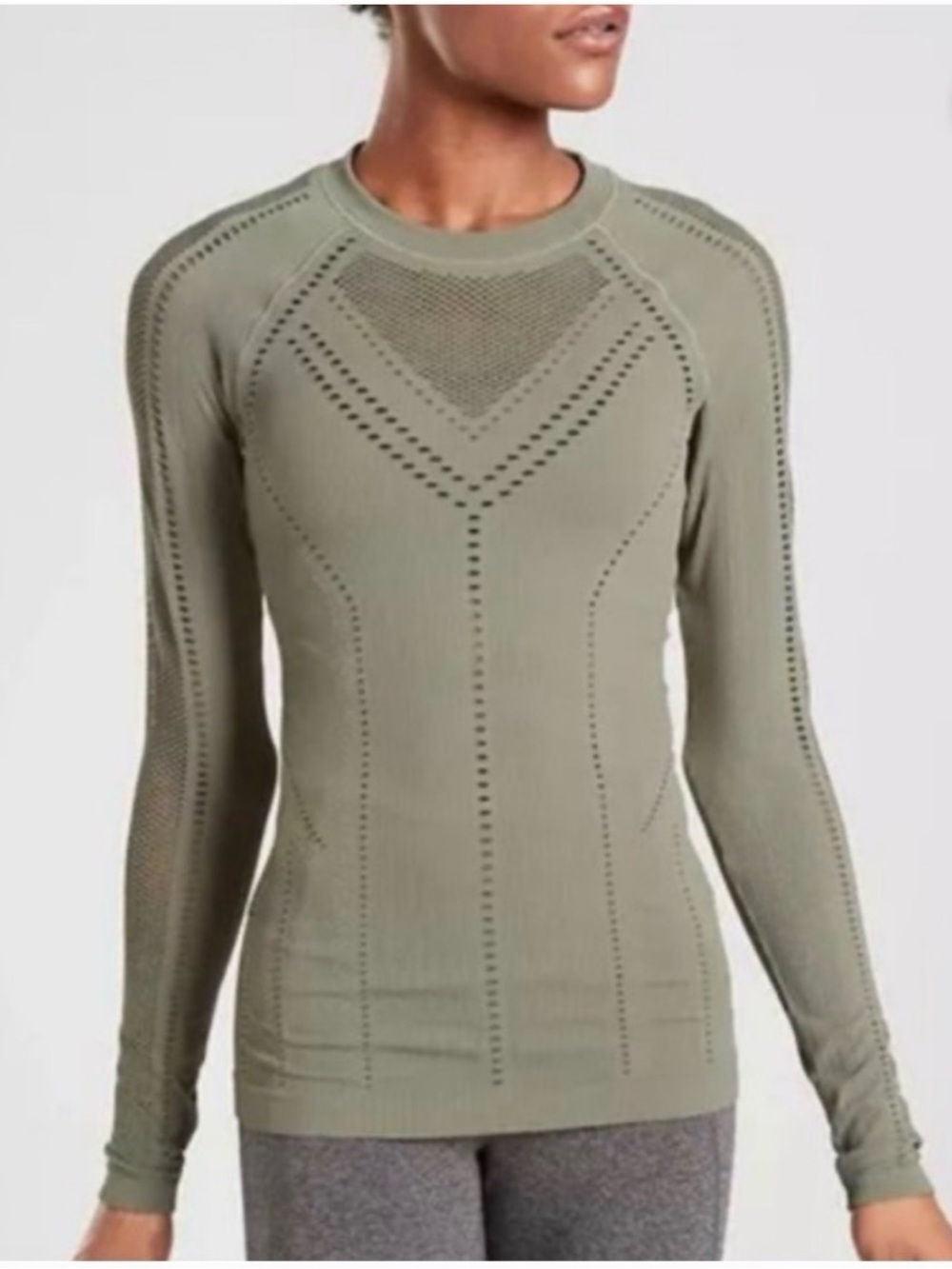 Athleta Olive Seamless Ventilated Long Sleeve Top